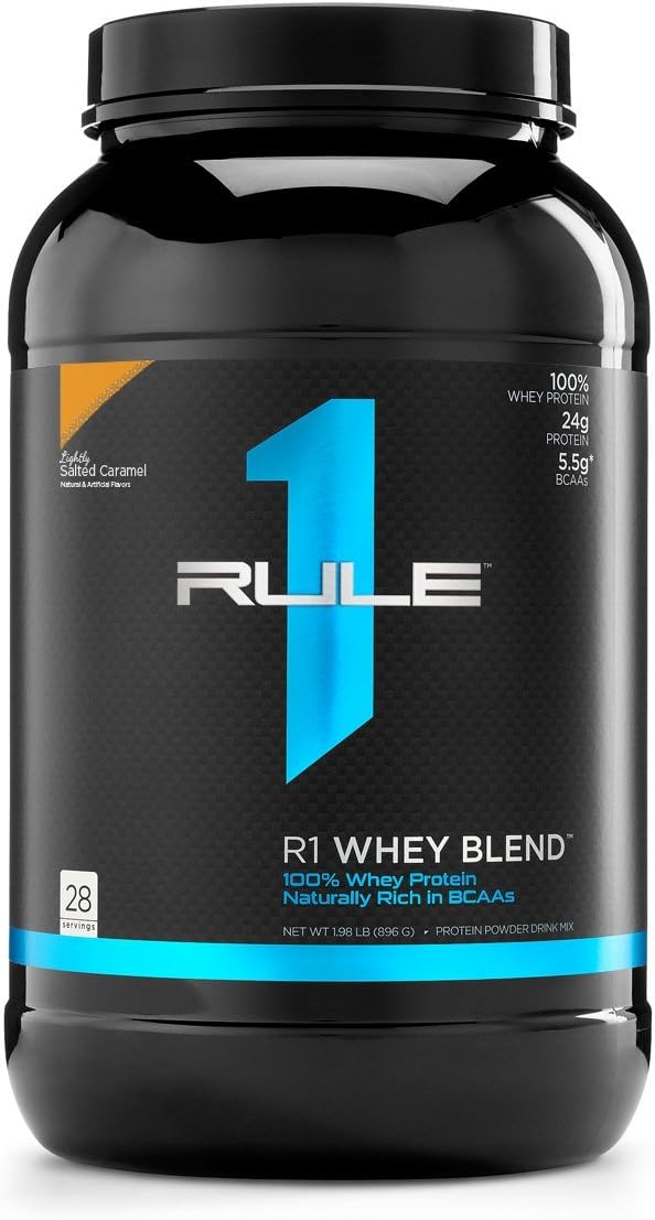 Rule 1 Proteins R1 Whey Blend, 28 Servings, Lightly Salted Caramel - High Quality Protein Supplement