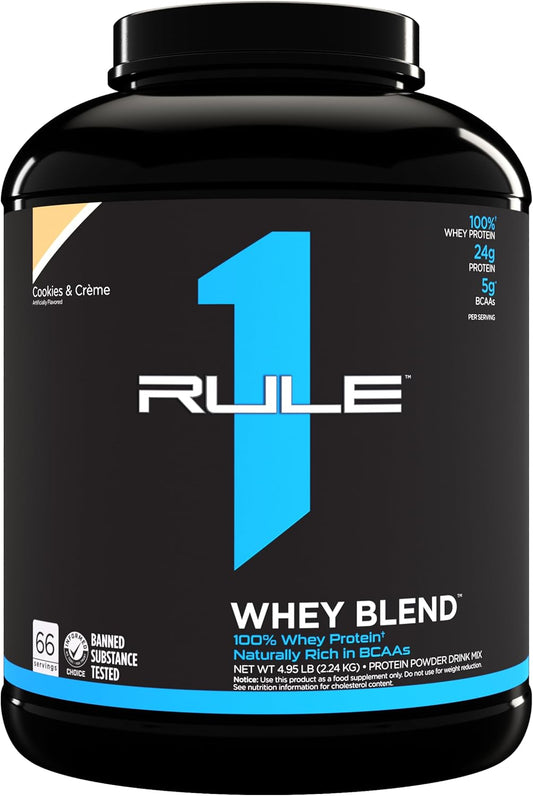 Rule 1 Proteins R1 Whey Blend Cookies & Crème 5lbs - 24g Fast-Acting Whey Protein with EAAs and BCAAs
