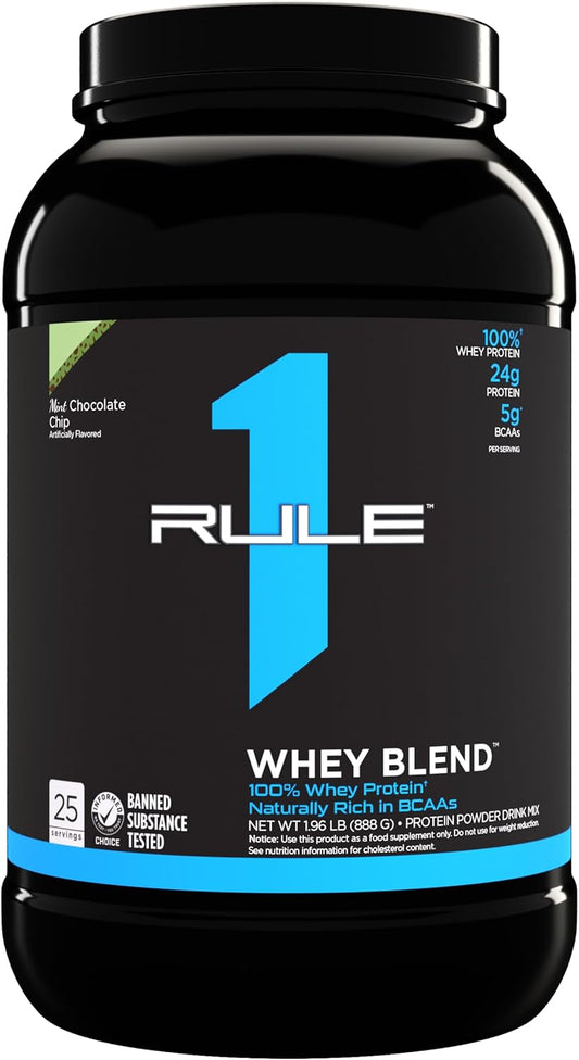 Rule 1 Proteins Whey Blend Mint Chocolate Chip - 24g Fast-Acting Whey Protein Isolates and Hydrolysates - 2lbs