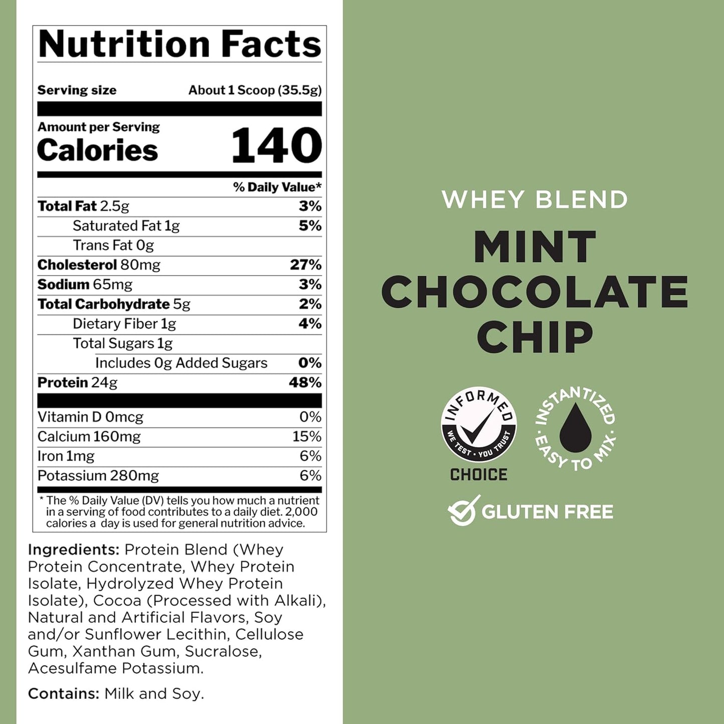 Rule 1 Proteins Whey Blend Mint Chocolate Chip - 24g Fast-Acting Whey Protein Isolates and Hydrolysates - 2lbs