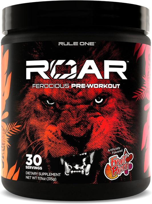 Rule 1 R1 Roar Pre-Workout Powder - Creatine, Beta-Alanine, Citrulline, Electrolytes & Caffeine, Fruit Punch (30 Servings)