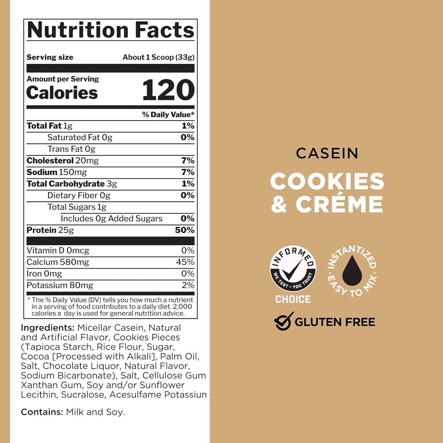Rule One Proteins Casein - 25g Slow-Release Micellar Casein Protein, Sustained Amino Acid Delivery for Overnight Muscle Recovery (2lb, Cookies & Crème)