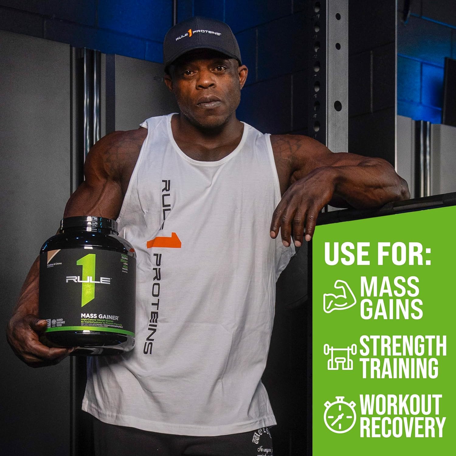 Rule One Proteins Mass Gainer Strawberries & Crème - High-Calorie Weight Gain Formula with 1,220+ Calories, 250g+ Complex Carb Blend, 40g All-Whey Protein, 8g Fat Per Serving - 6 Pounds, 8 Servings