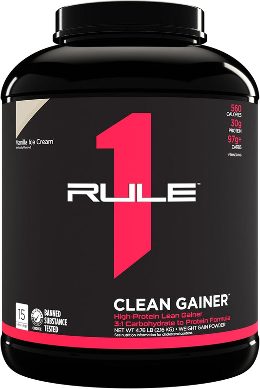 Rule One Proteins R1 Clean Gainer - High-Protein Lean Gain Formula with 560 Calories, 30g Protein, 90g Carbs (Vanilla Crème, 15 Servings)