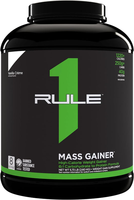 Rule One Proteins R1 Mass Gainer Vanilla Crème - High-Calorie Weight Gain Formula with All-Whey Protein, Complex Carb Blend, and Healthy Fats - 6 lbs, 8 Servings