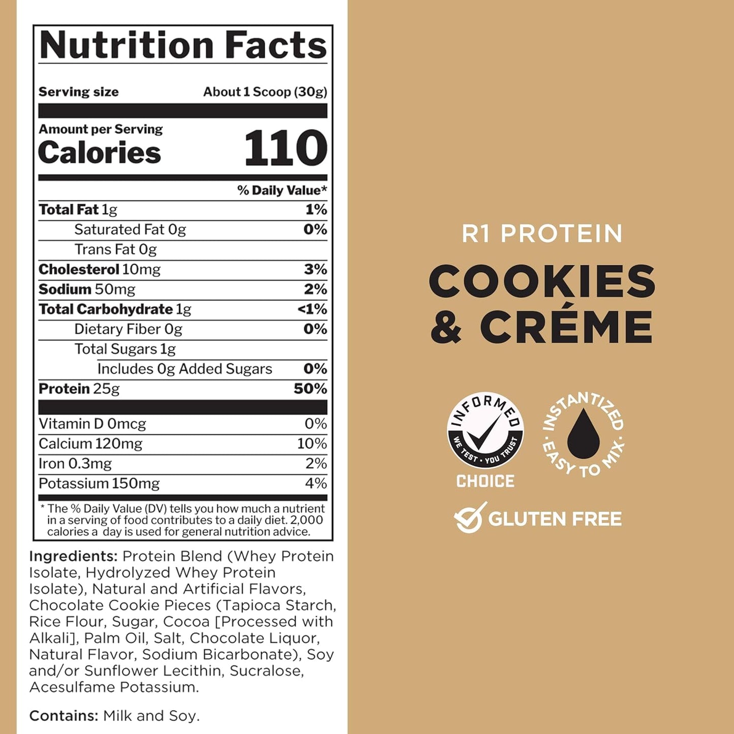 Rule One Proteins R1 Protein - 25g Fast-Acting Isolate & Hydrolysate Powder with 6g BCAAs (5lb, Cookies & Crème)