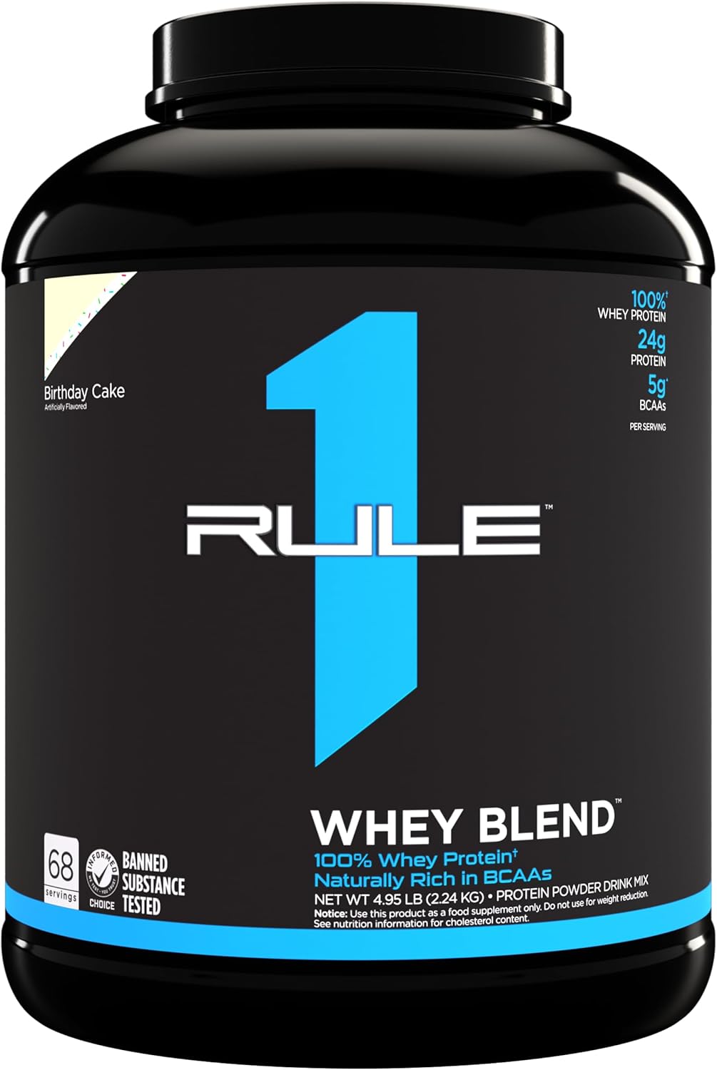 Rule One Proteins R1 Whey Blend Birthday Cake 5lbs - 24g Fast-Acting Whey Protein with EAAs and BCAAs