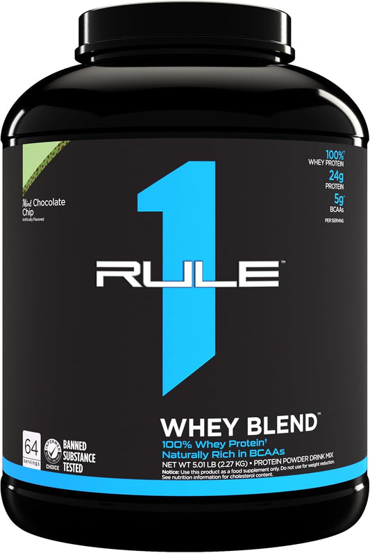 Rule One Proteins R1 Whey Blend Mint Chocolate Chip - 24g Fast-Acting Protein with EAAs and BCAAs (5lb)