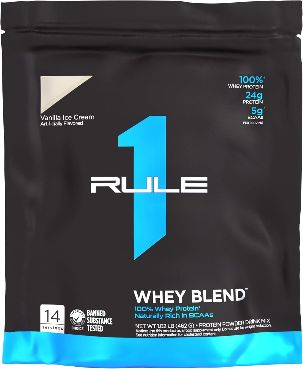Rule One Proteins R1 Whey Blend Vanilla Ice Cream Flavor - 24g Fast-Acting Whey Protein with EAAs and BCAAs - 1 lb Bag