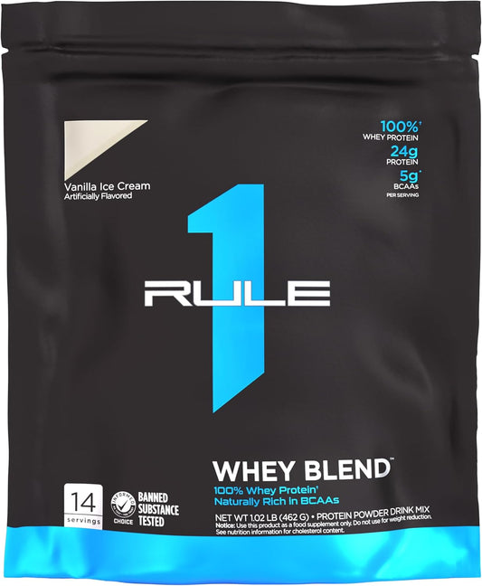 Rule One Proteins R1 Whey Blend Vanilla Ice Cream Flavor - 24g Fast-Acting Whey Protein with EAAs and BCAAs - 1 lb Bag
