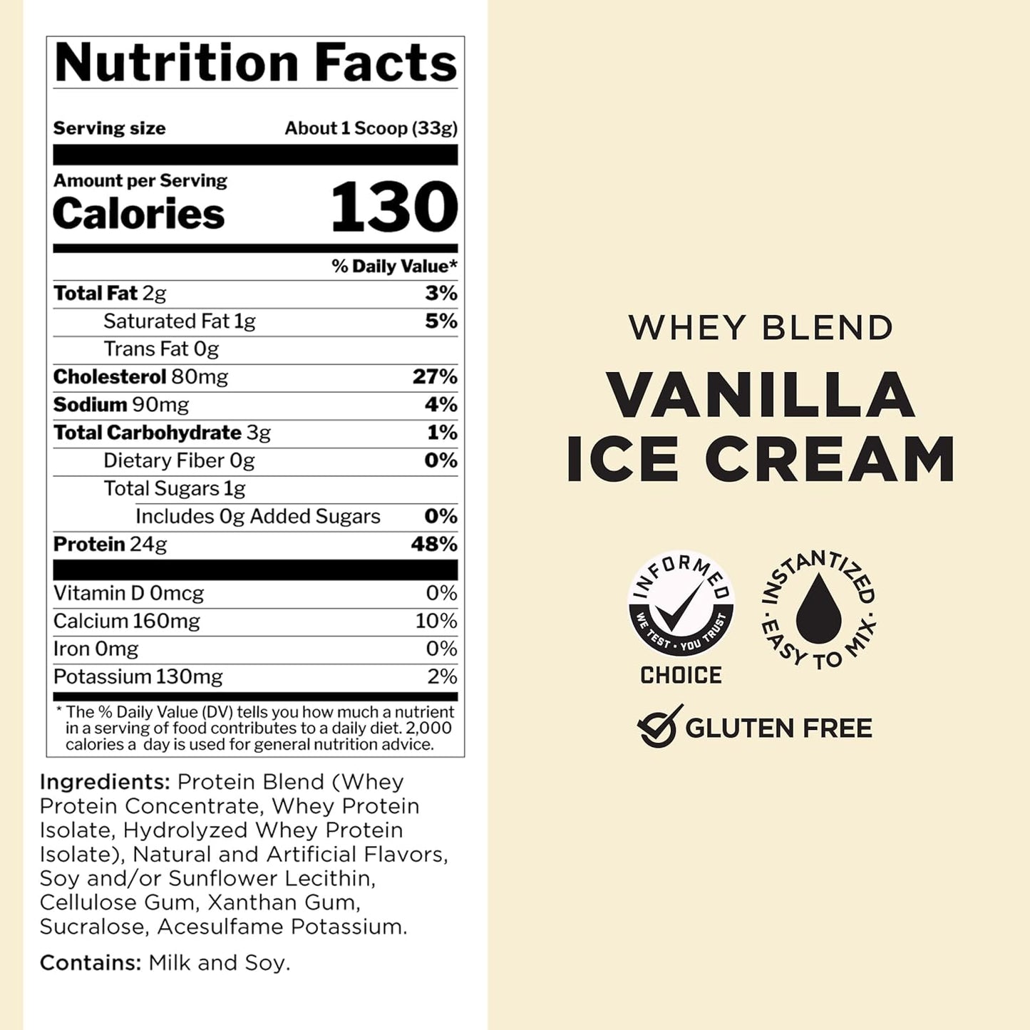 Rule One Proteins Whey Blend Vanilla Ice Cream 2lbs - 24g Fast-Acting Whey Protein with EAAs and BCAAs
