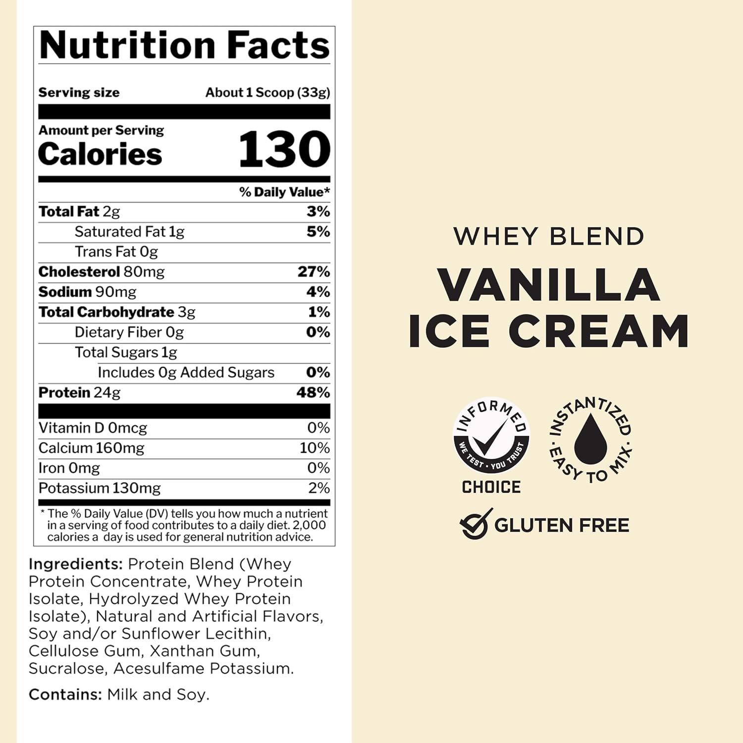 Rule One Proteins Whey Blend Vanilla Ice Cream 2lbs - 24g Fast-Acting Whey Protein with EAAs and BCAAs