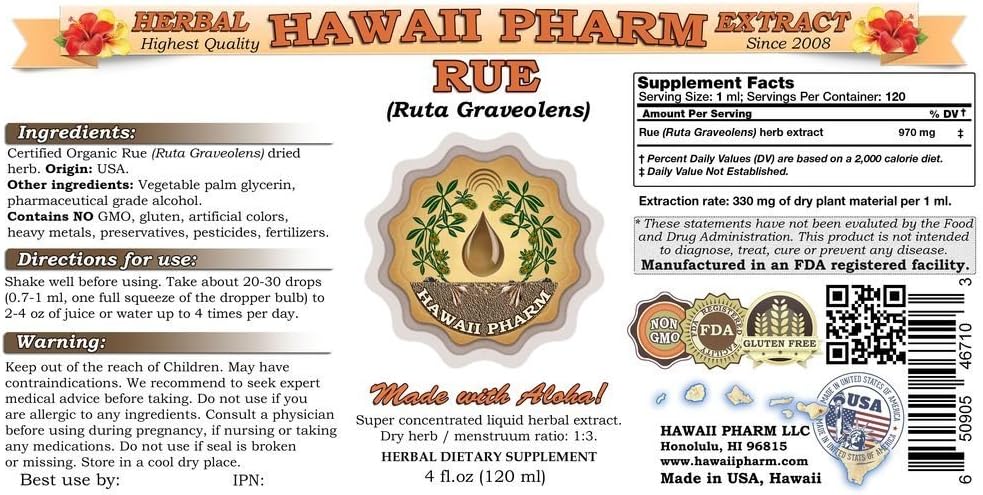 Ruta Graveolens Liquid Extract Tincture Herbal Supplement 2 fl.oz USA-Made by HawaiiPharm