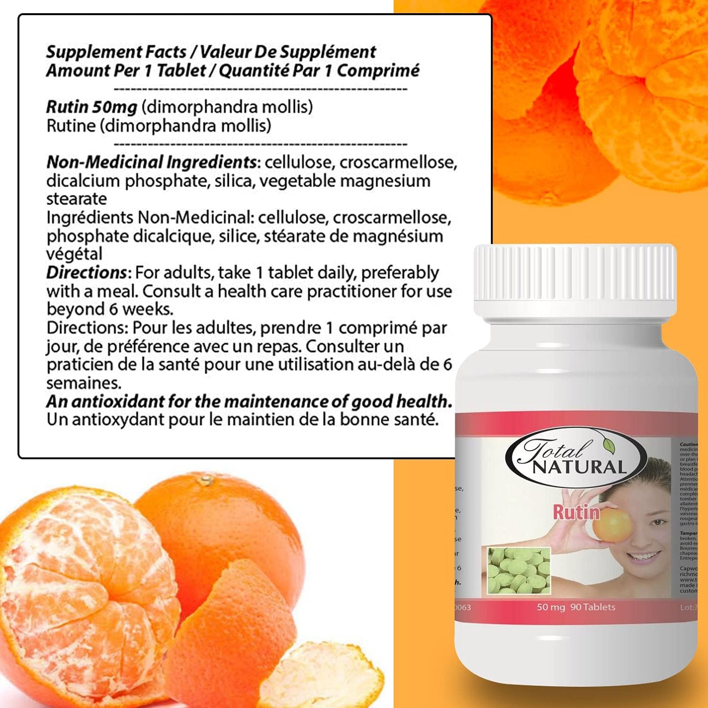 Rutin 50mg Tablets for Improved Vascular Health and Vision Care, 90 Count, Natural Supplement to Support Vitamin C Absorption