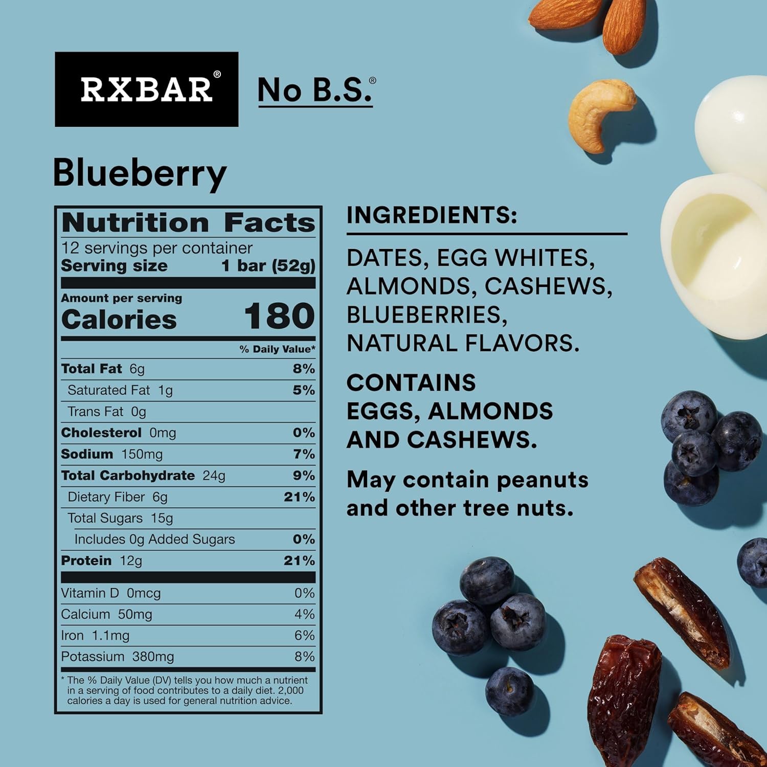 RXBAR Blueberry Protein Snack Bars - 22oz Box (12 Bars)