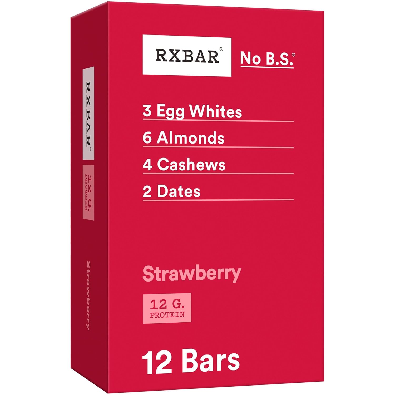 RXBAR Strawberry Protein Bars - 12g Protein, Gluten Free Snacks - 22oz Box (12 Bars)