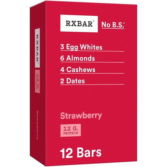 RXBAR Strawberry Protein Bars - 12g Protein, Gluten Free Snacks - 22oz Box (12 Bars)