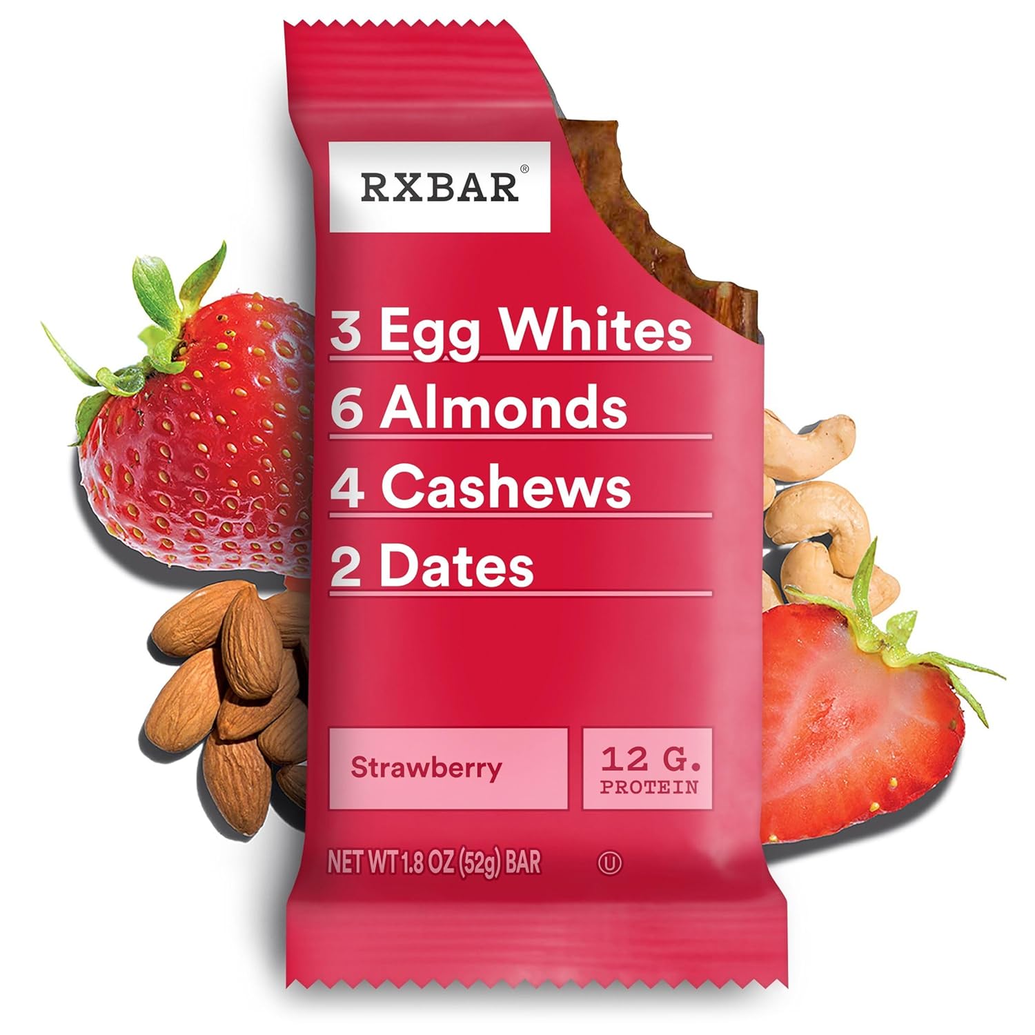 RXBAR Strawberry Protein Bars - 12g Protein, Gluten Free Snacks - 22oz Box (12 Bars)