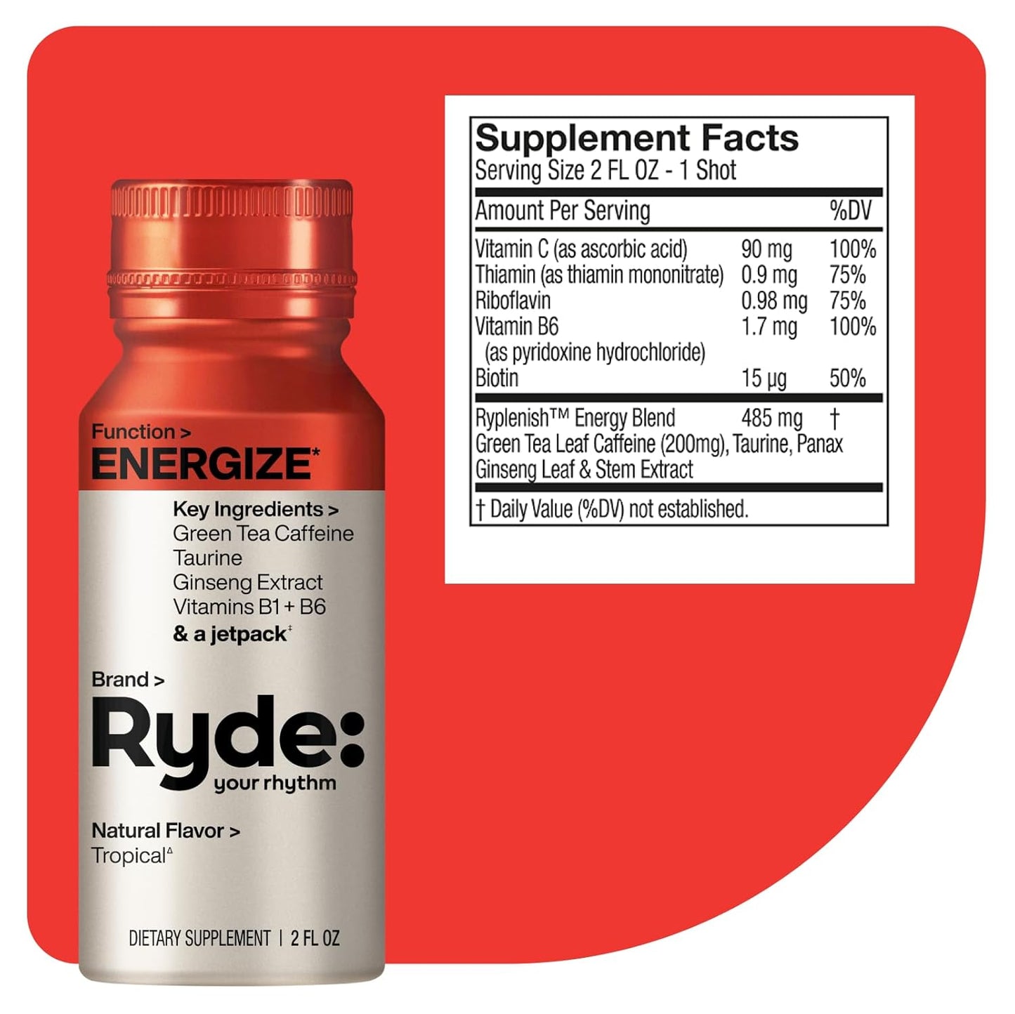 Ryde Discovery Pack - Energize, Focus, Relax Shots with Green Tea Caffeine, Taurine, Ginseng, B Vitamins, L-Theanine, Lemon Balm, Chamomile - 0 Calories, 0 Sugar - Variety Pack (24 Pack)