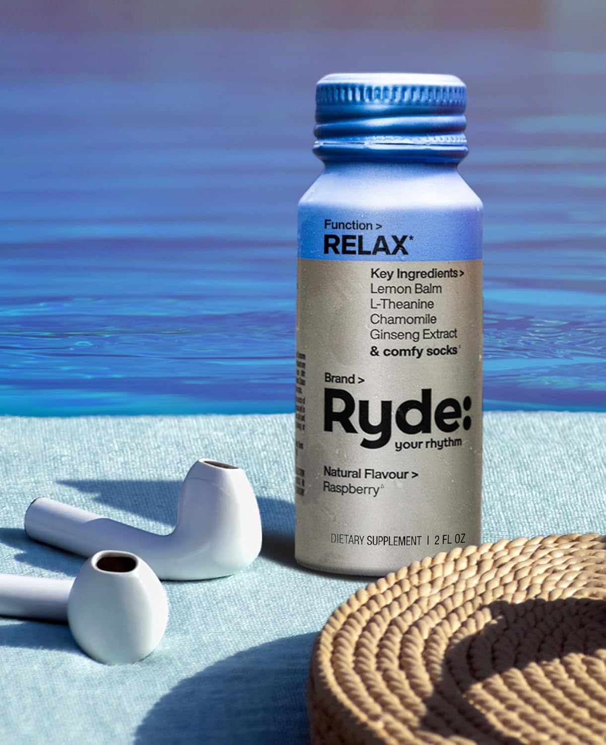 Ryde: Energize, Focus, Relax Shots Variety Pack - Green Tea Caffeine, Taurine, Ginseng, B Vitamins, L-Theanine, Lemon Balm, Chamomile - 0 Cal, 0 Sugar - 6 Pack