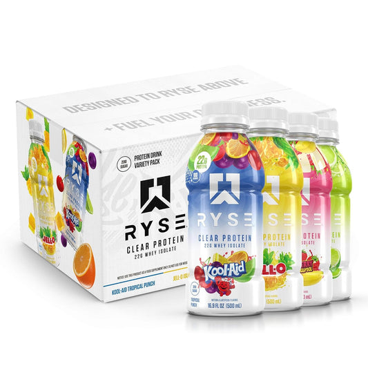 RYSE Clear Protein RTD Variety Pack - 12 Pack of Ready-to-Drink Supplements