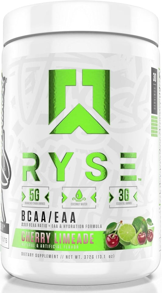 RYSE Core Series BCAA+EAA Supplements - Recover, Hydrate, Build - 5g BCAAs, 3g EAAs - 30 Servings Cherry Limeade