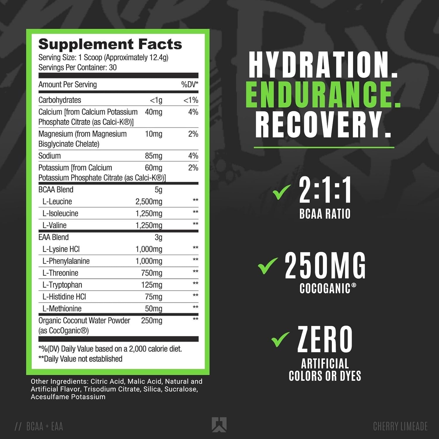 RYSE Core Series BCAA+EAA Supplements - Recover, Hydrate, Build - 5g BCAAs, 3g EAAs - 30 Servings Cherry Limeade