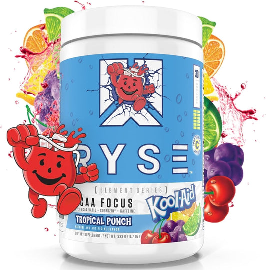 RYSE Element Series BCAA Focus Supplement - Hydrate, Recover, and Stay Focused with BCAAs, Caffeine, and Electrolytes - Tropical Punch Flavor - 30 Servings