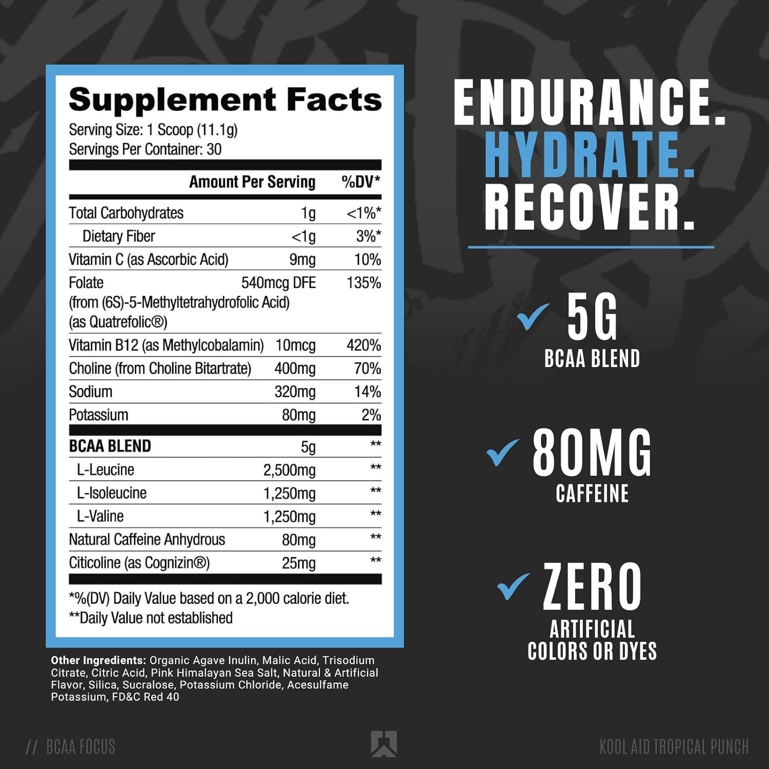 RYSE Element Series BCAA Focus Supplement - Hydrate, Recover, and Stay Focused with BCAAs, Caffeine, and Electrolytes - Tropical Punch Flavor - 30 Servings