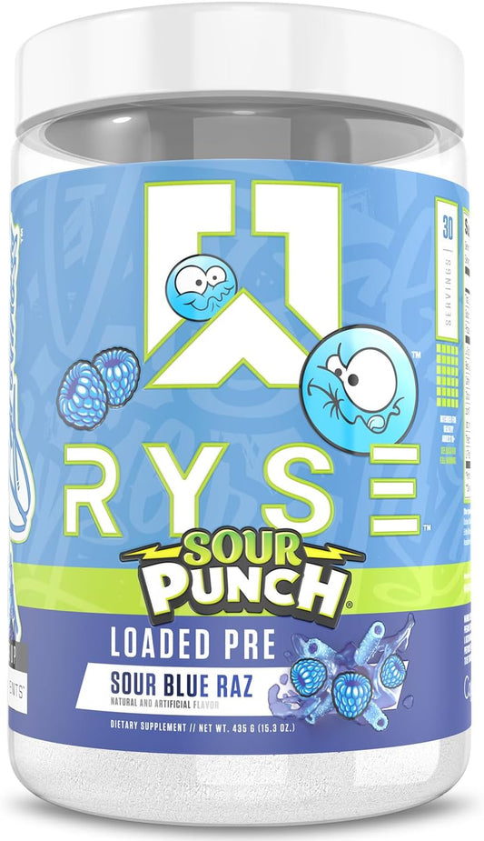 Ryse Loaded Pre Workout Powder Supplement | Boosts Energy, Focus, and Performance | Beta Alanine + Citrulline | 390mg Caffeine | 30 Servings (Sour Punch Blue Raz)