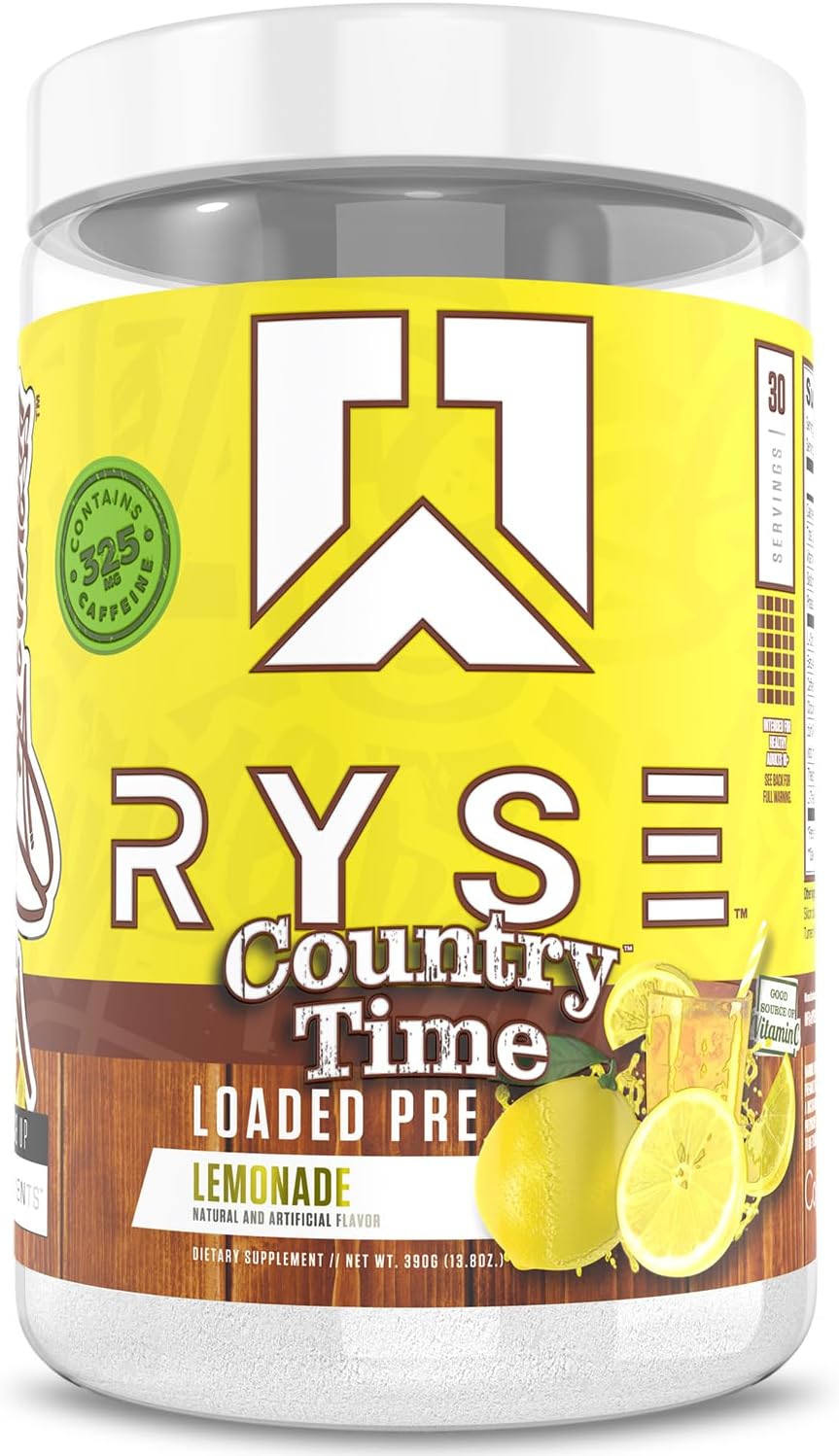 RYSE Loaded Pre Workout Powder Supplement for Men & Women | Boost Energy, Focus & Pumps | Beta Alanine, Citrulline & Caffeine | 30 Servings - Country Time Lemonade Flavor