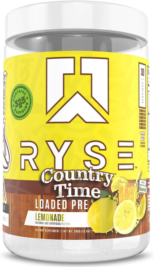 RYSE Loaded Pre Workout Powder Supplement for Men & Women | Boost Energy, Focus & Pumps | Beta Alanine, Citrulline & Caffeine | 30 Servings - Country Time Lemonade Flavor