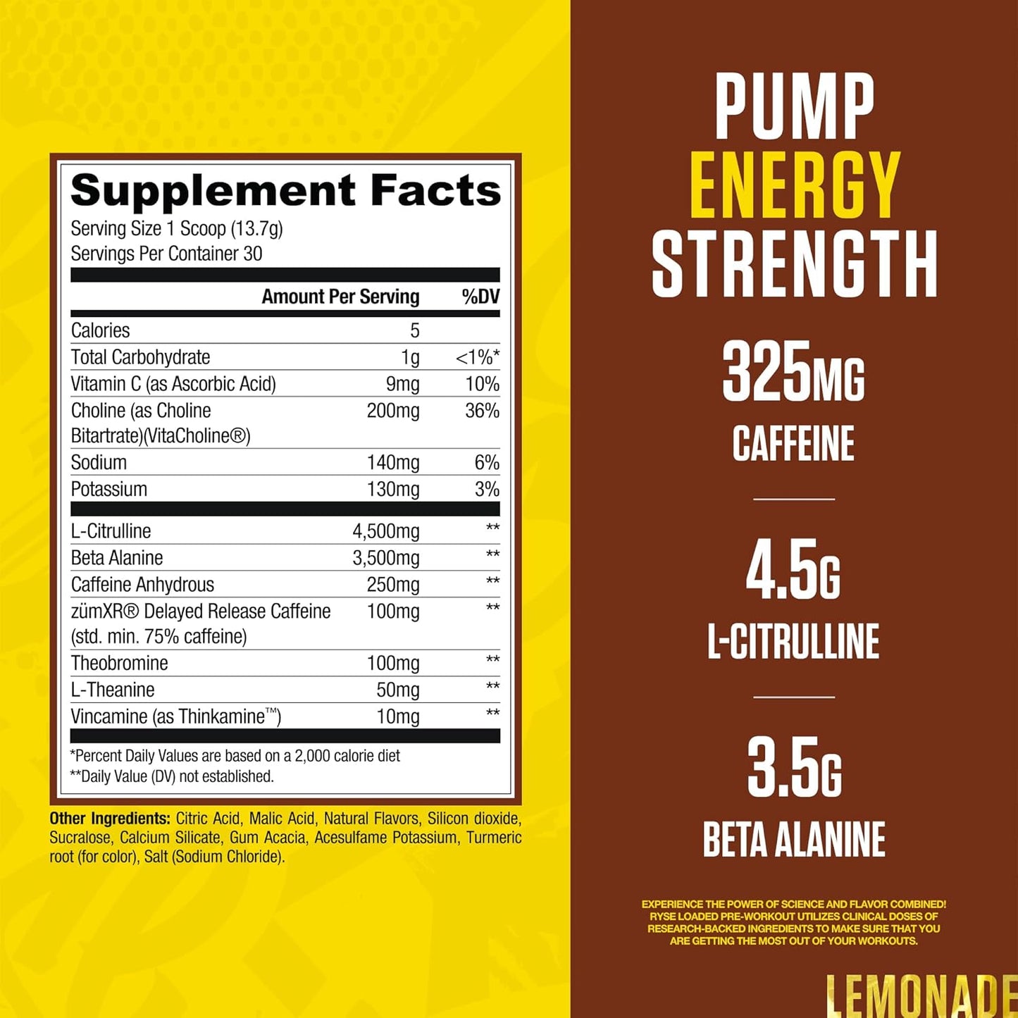 RYSE Loaded Pre Workout Powder Supplement for Men & Women | Boost Energy, Focus & Pumps | Beta Alanine, Citrulline & Caffeine | 30 Servings - Country Time Lemonade Flavor
