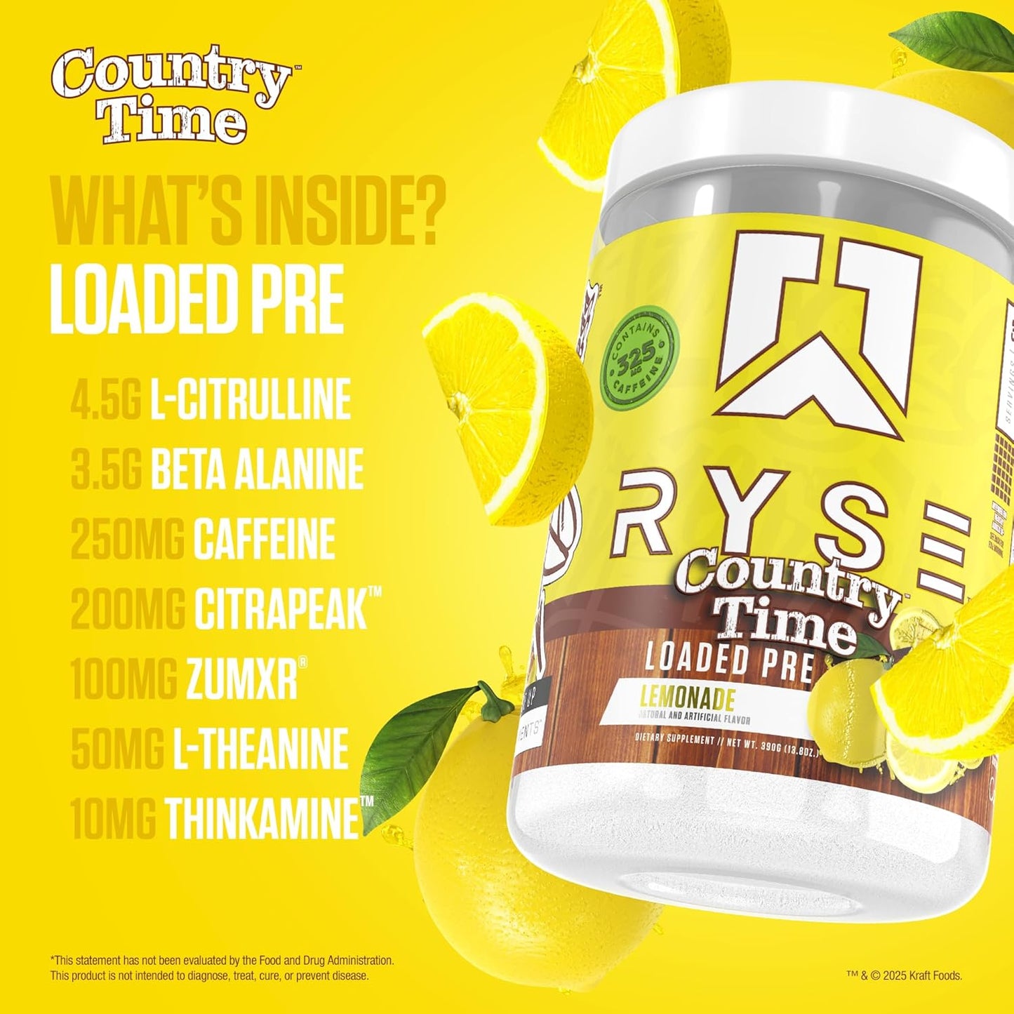 RYSE Loaded Pre Workout Powder Supplement for Men & Women | Boost Energy, Focus & Pumps | Beta Alanine, Citrulline & Caffeine | 30 Servings - Country Time Lemonade Flavor