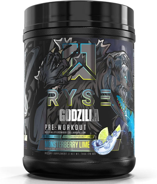 RYSE Noel Deyzel x Godzilla Pre Workout Supplement for Intense Pumps, Energy, & Focus - Citrulline, Beta Alanine, 400mg Caffeine - 40 Servings (Monsterberry Lime)