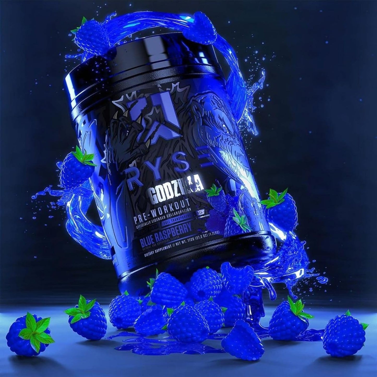 RYSE Noel Deyzel x Godzilla Pre Workout Supplement - Intense Energy, Pumps, & Focus - Citrulline, Beta Alanine, 400mg Caffeine - 40 Servings (Blue Raspberry)
