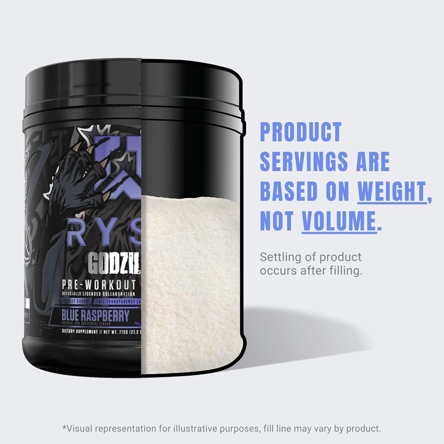 RYSE Noel Deyzel x Godzilla Pre Workout Supplement - Intense Energy, Pumps, & Focus - Citrulline, Beta Alanine, 400mg Caffeine - 40 Servings (Blue Raspberry)