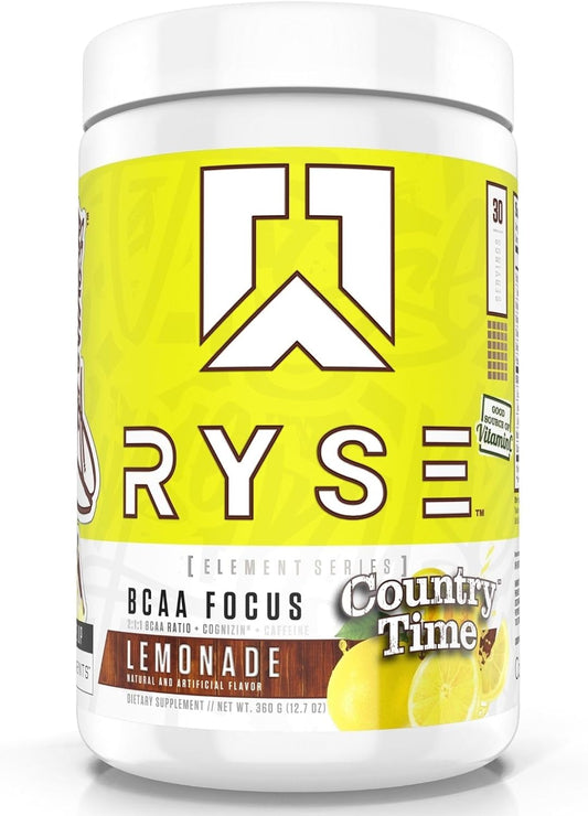 RYSE Up Element Series BCAA Focus Supplement - Hydrate, Focus, Recover - Versatile Blend with BCAAs, Caffeine, & Electrolytes - 30 Servings (Country Time Lemonade)
