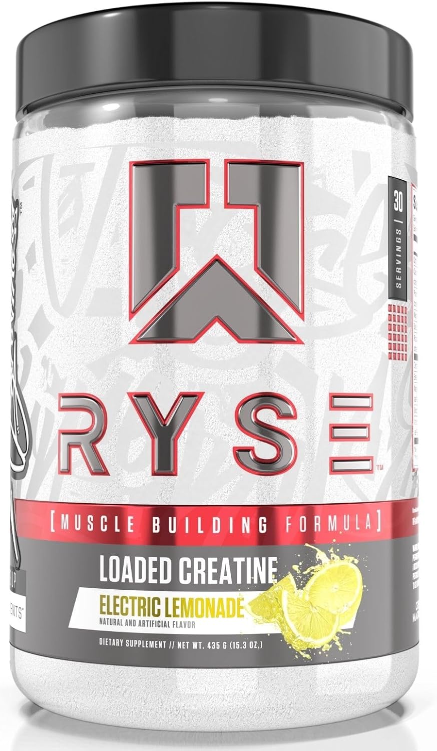 RYSE Up Supplements Loaded Creatine Muscle Building Formula with Electrolytes & Peak ATP - Electric Lemonade - 30 Servings