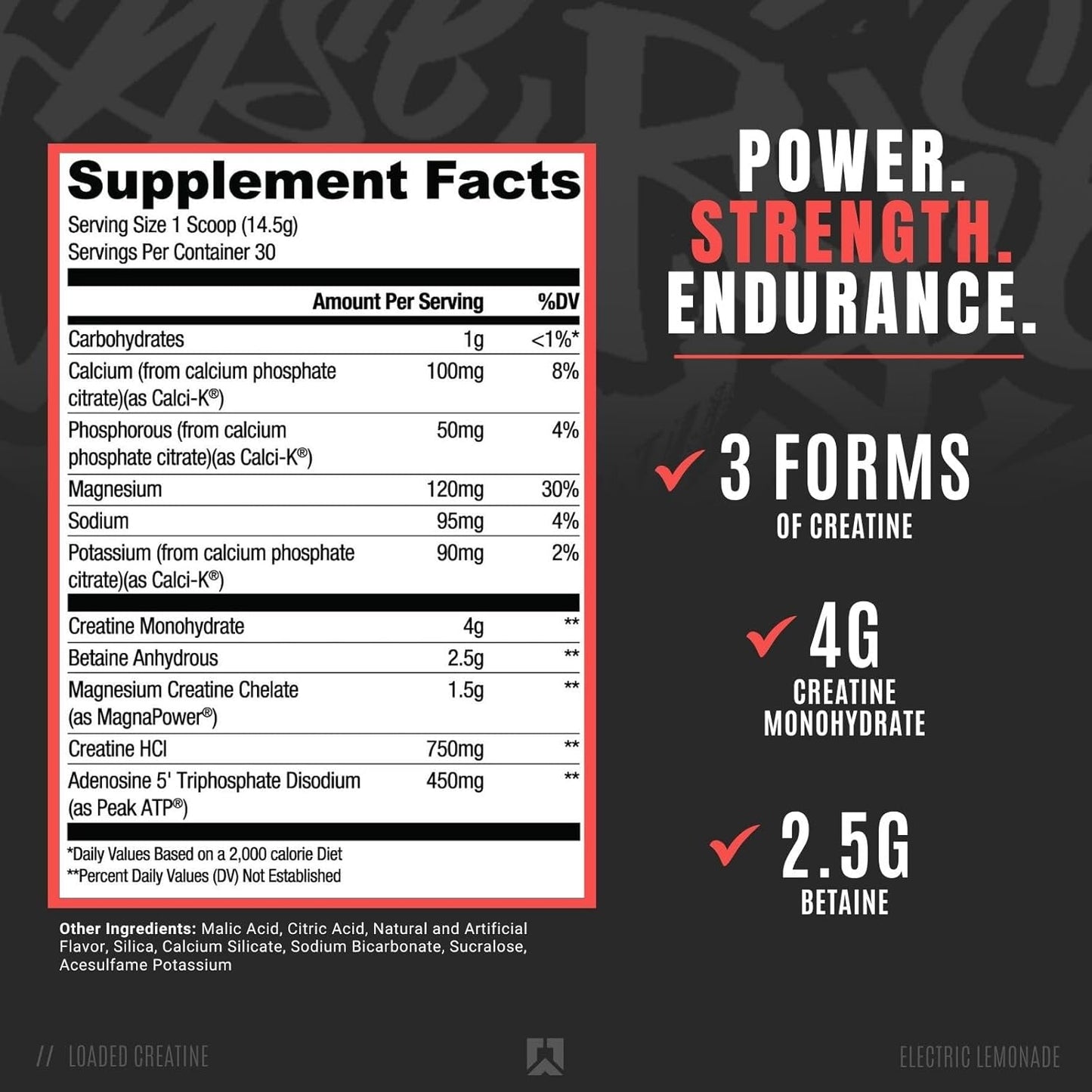 RYSE Up Supplements Loaded Creatine Muscle Building Formula with Electrolytes & Peak ATP - Electric Lemonade - 30 Servings