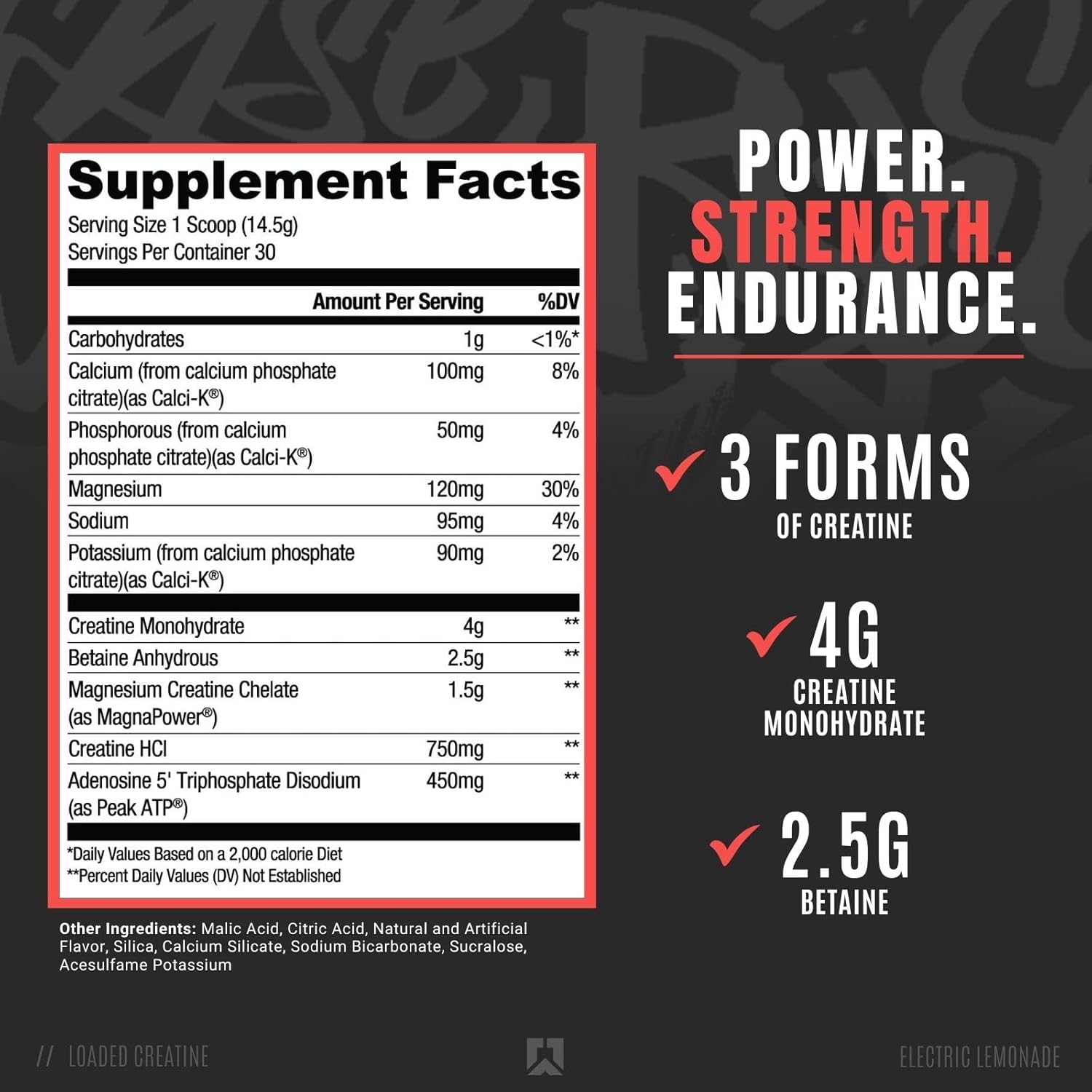 RYSE Up Supplements Loaded Creatine Muscle Building Formula with Electrolytes & Peak ATP - Electric Lemonade - 30 Servings