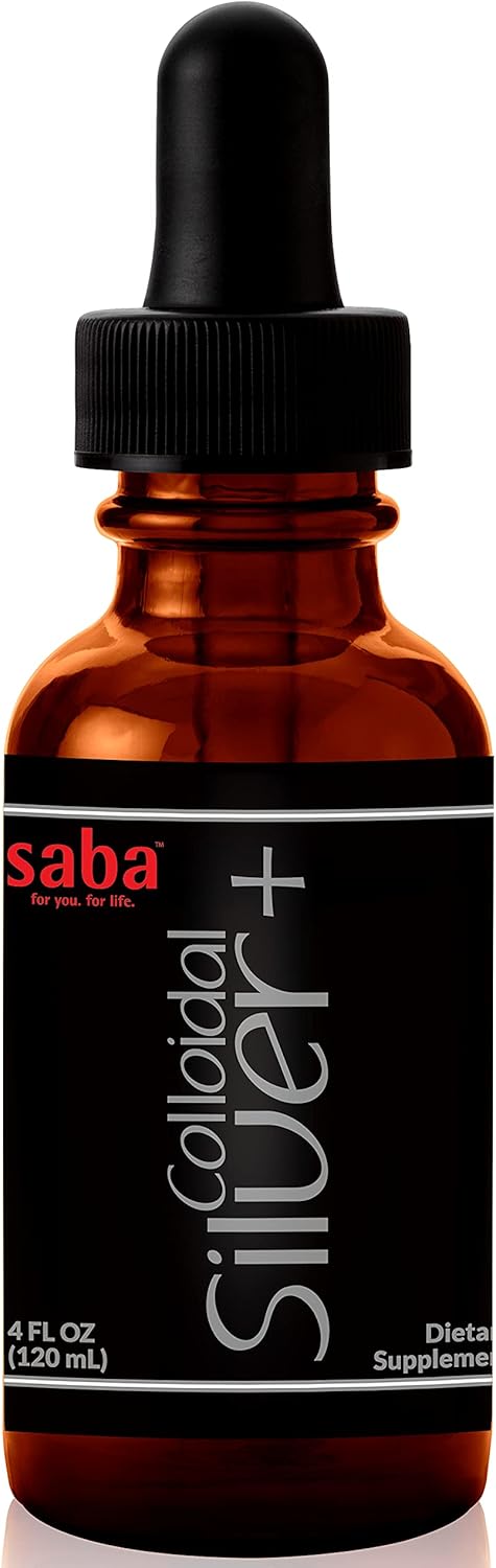Saba Colloidal Silver 50PPM 4Fl Oz - Seasonal Wellness & Immune Support - Multi-Use Household Must-Have for Life's Little Accidents - 24 Servings