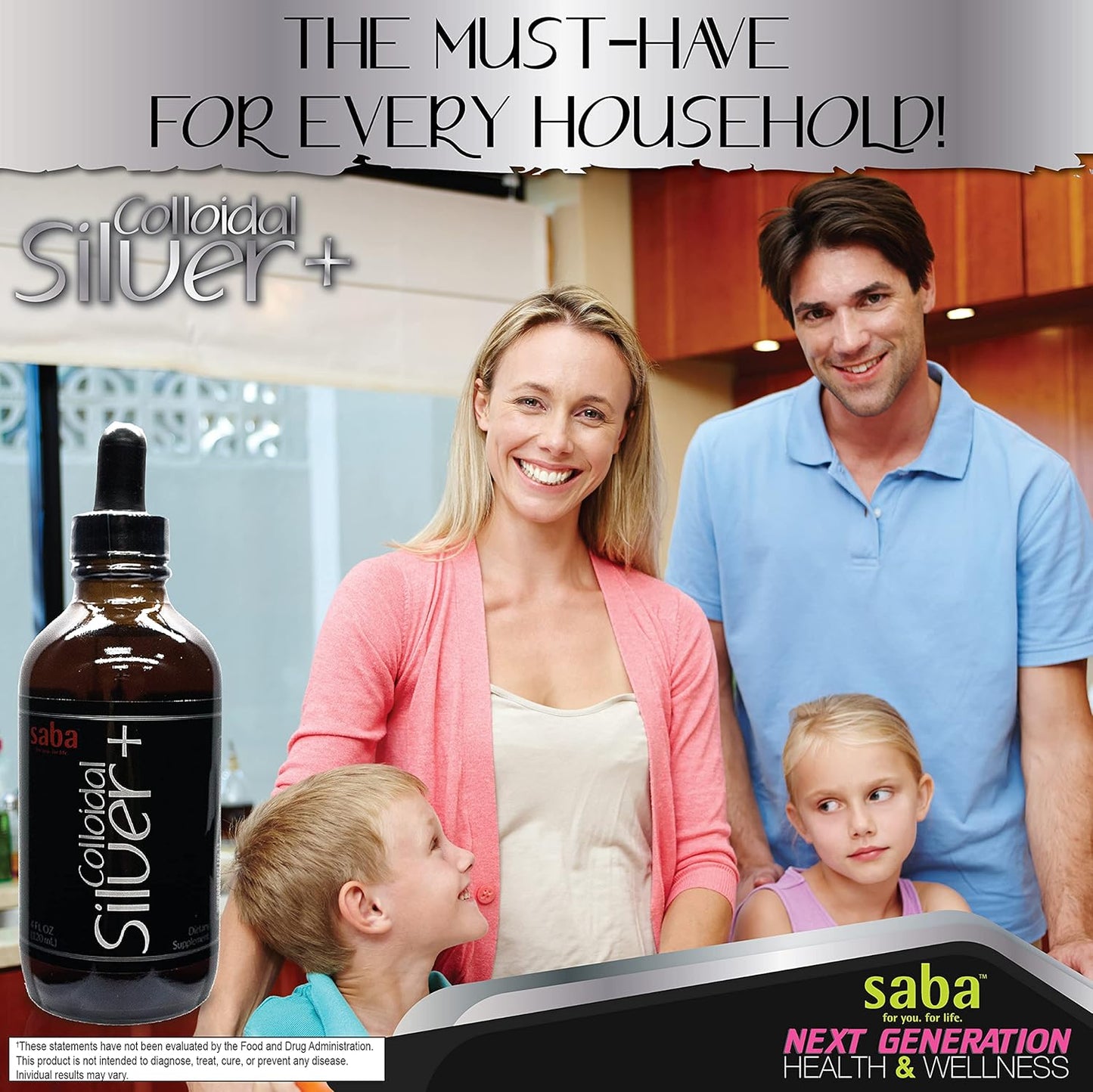 Saba Colloidal Silver 50PPM 4Fl Oz - Seasonal Wellness & Immune Support - Multi-Use Household Must-Have for Life's Little Accidents - 24 Servings