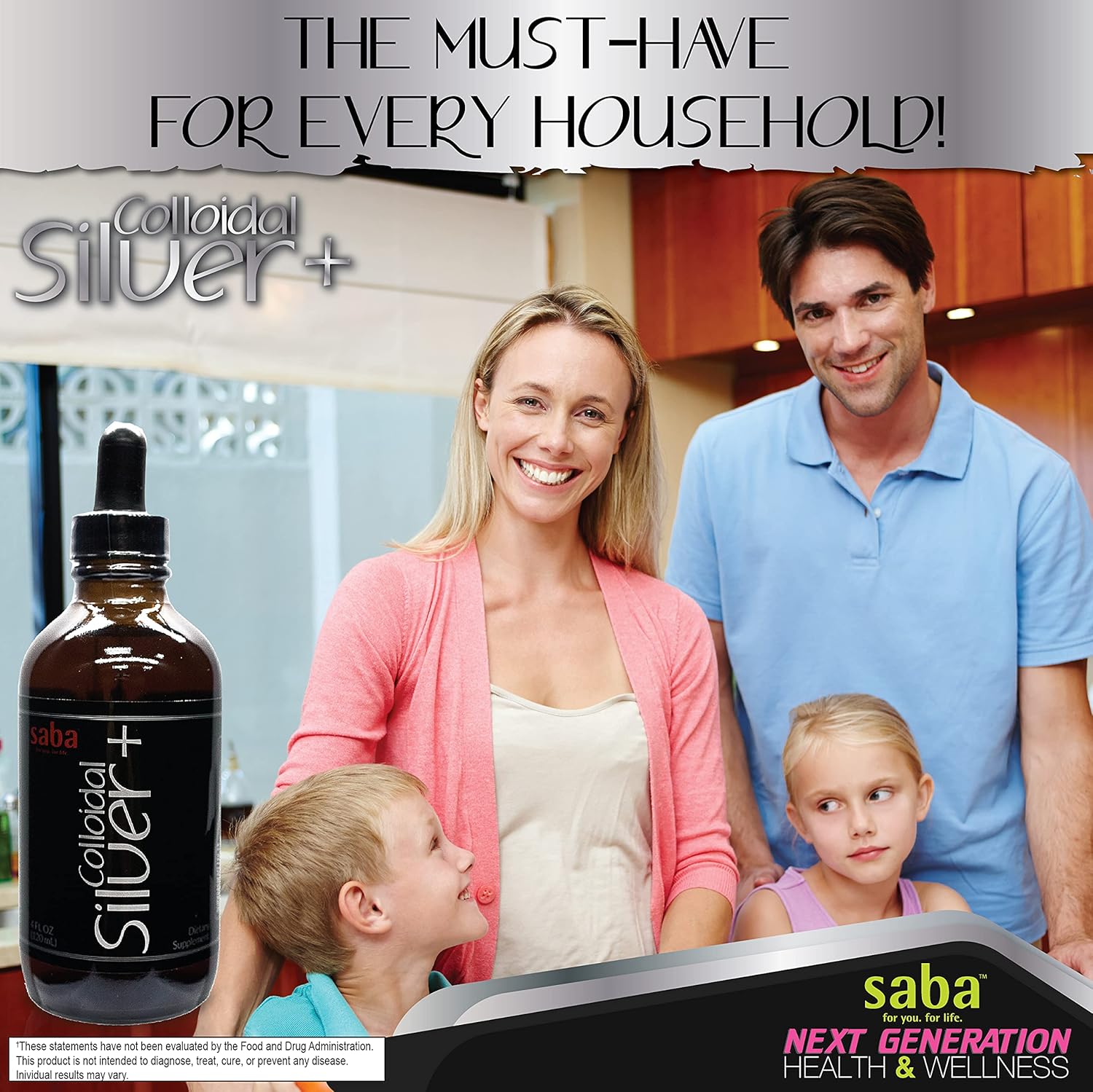 Saba Colloidal Silver 50PPM 4Fl Oz - Seasonal Wellness & Immune Support - Multi-Use Household Must-Have for Life's Little Accidents - 24 Servings
