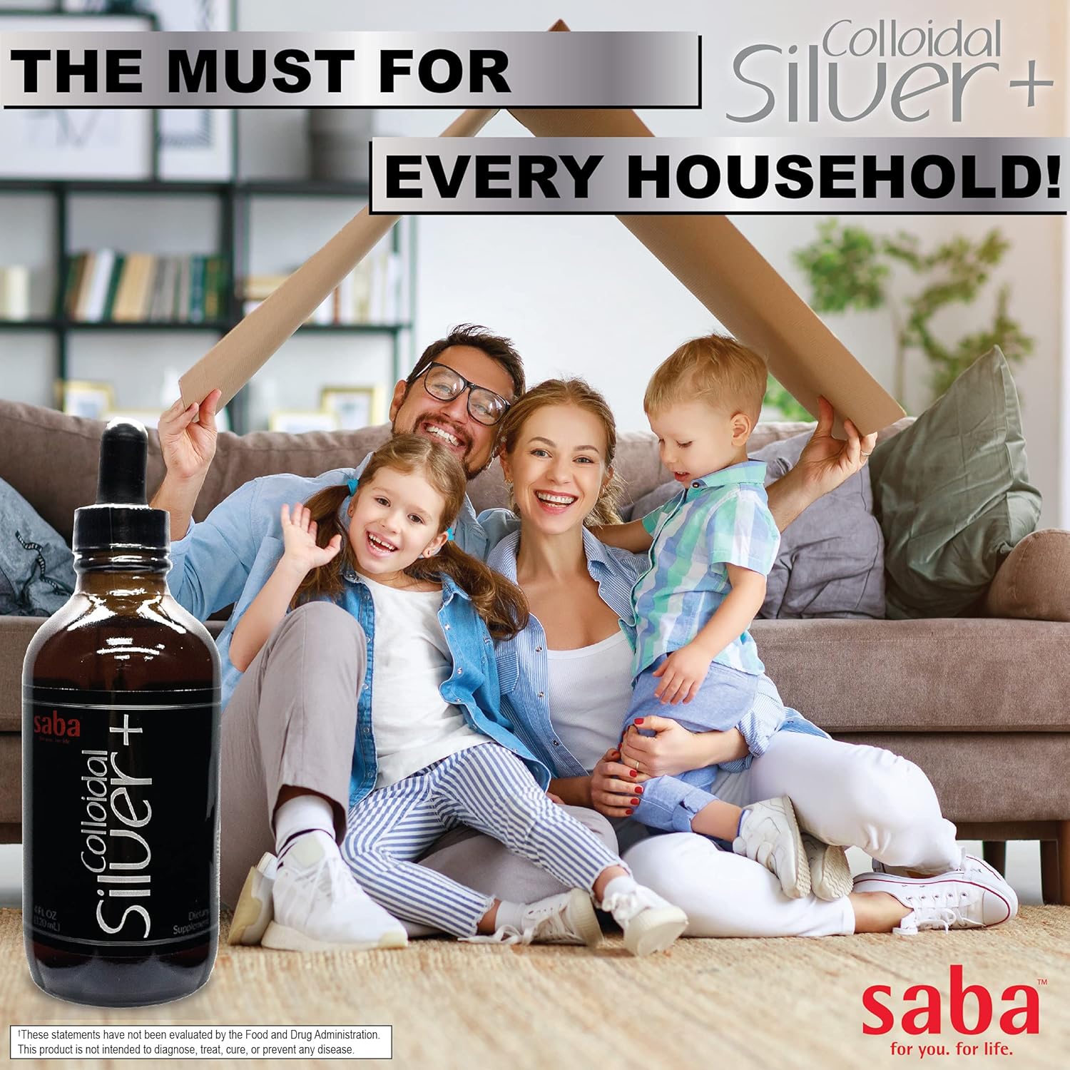 Saba Colloidal Silver 50PPM 4Fl Oz - Seasonal Wellness & Immune Support - Multi-Use Household Must-Have for Life's Little Accidents - 24 Servings