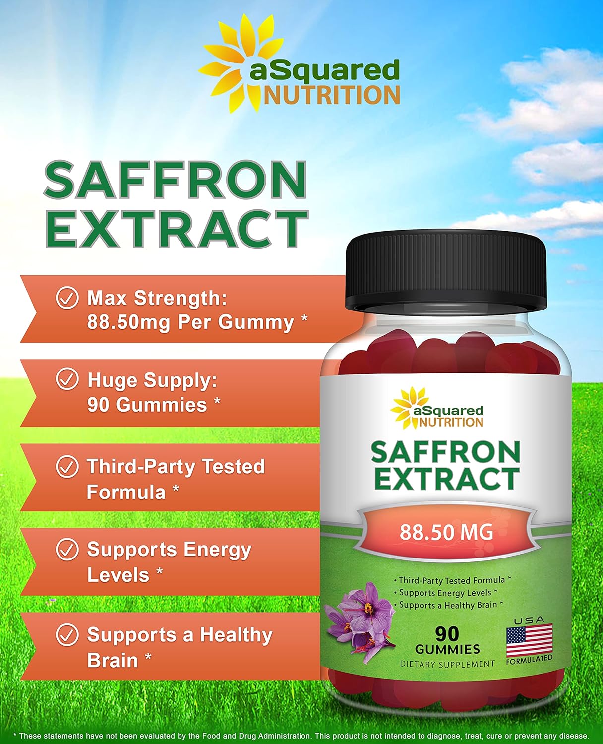 Saffron Extract Gummies - Pure Supplement Alternative to Capsules, Pills, Powder & Tea by aSquared Nutrition