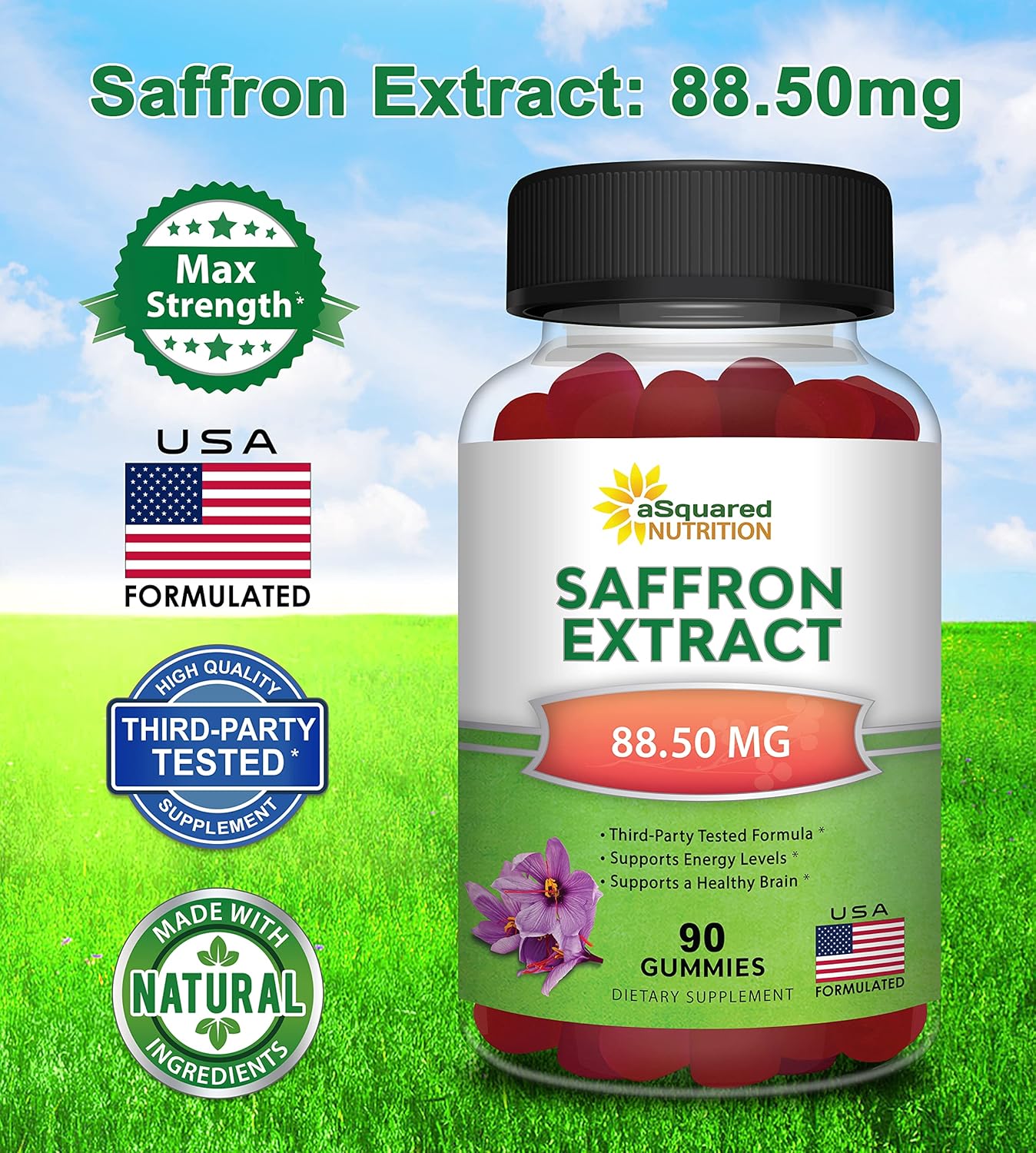 Saffron Extract Gummies - Pure Supplement Alternative to Capsules, Pills, Powder & Tea by aSquared Nutrition