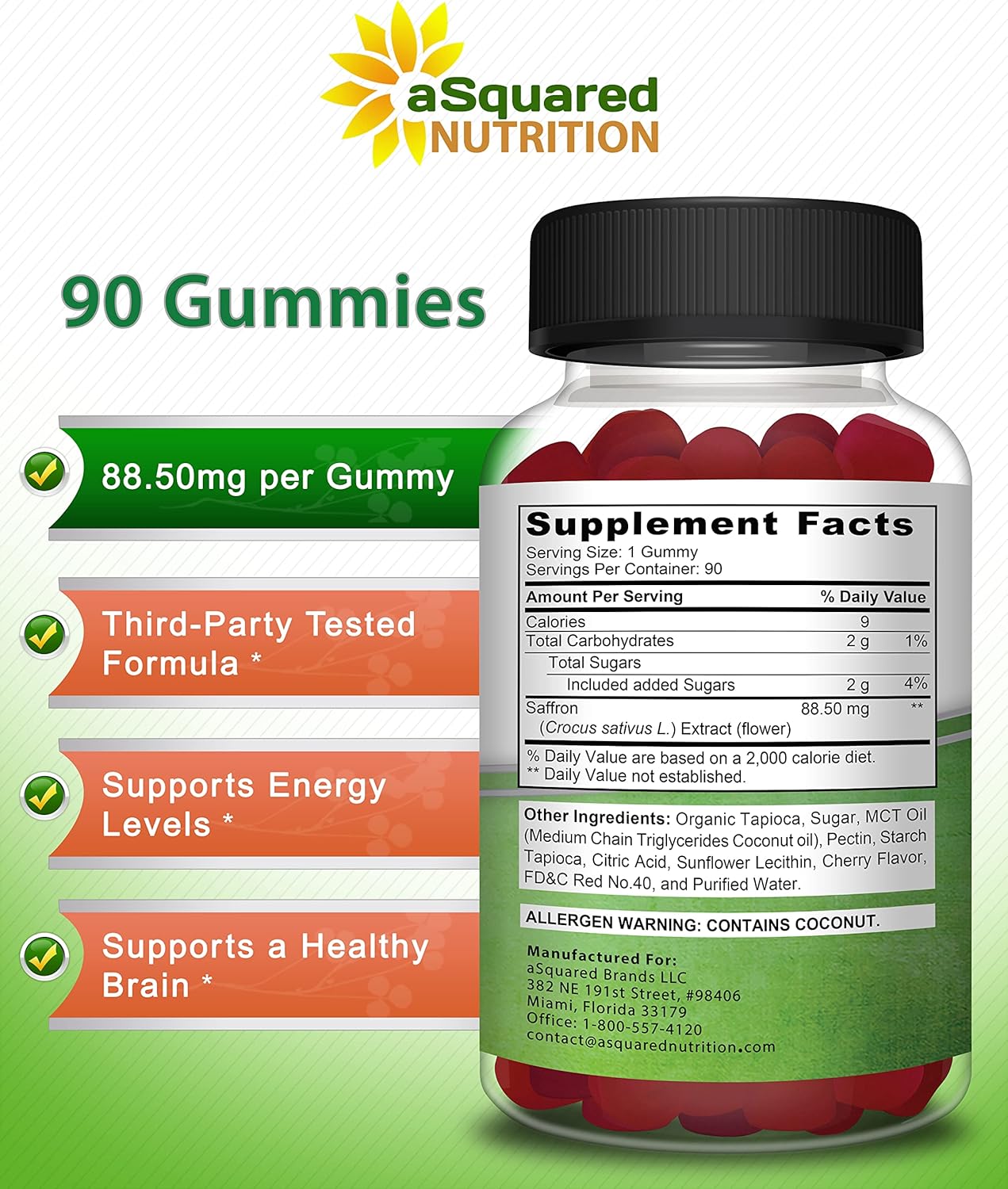 Saffron Extract Gummies - Pure Supplement Alternative to Capsules, Pills, Powder & Tea by aSquared Nutrition