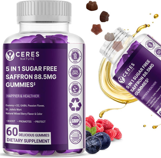 Saffron Extract Gummies for Appetite Control, Eye Health, Energy Boost, and Heart Support - Non-GMO, Gluten-Free, Vegan - 60 Count