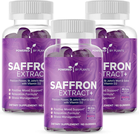 Saffron Extract Gummies with Passionflower & Vitamin D2 - Mood, Digestion, & Energy Support - 3-Pack, 60 Servings